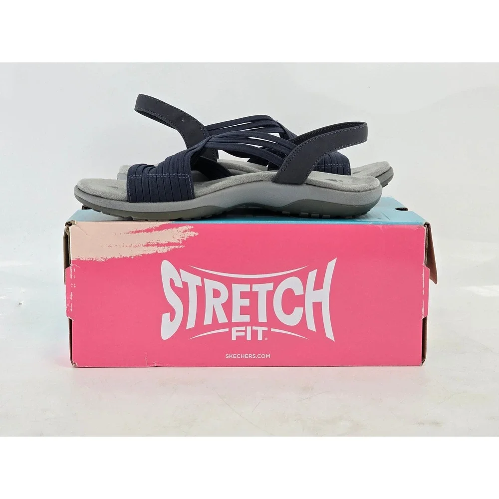Skechers Reggae Slim Simply Stretch Sandals Womens 6 Navy Blue 163023 Excellent